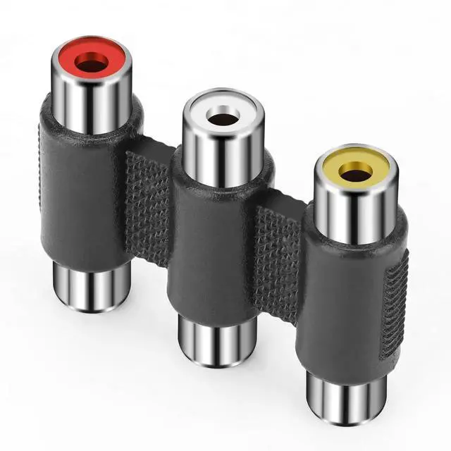 Alt view image 4 of 7 - 3-RCA Female to Female Coupler - Audio Video Jack Adapter - Nickel Plated Connector - Red, White, Yellow