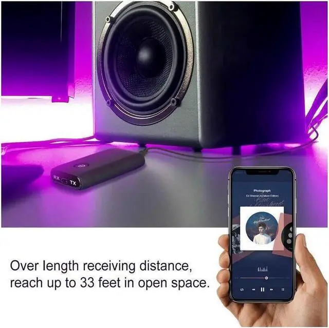 Alt view image 6 of 7 - Bluetooth 5.0 Transmitter Receiver 2 IN 1 Wireless Audio 3.5mm Jack Aux Adapter