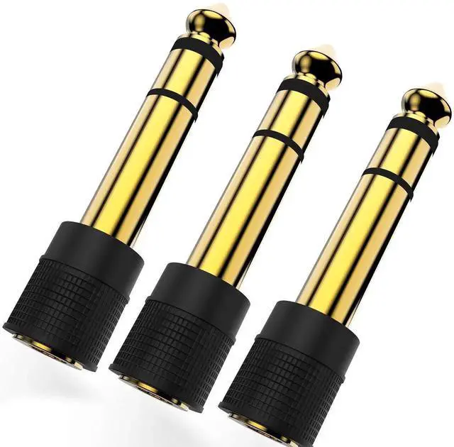 Main image of 1/4 inch to 1/8 inch Stereo Audio Adapter, 6.35mm Male to 3.5mm Female, for Aux Cable, Guitar Amp, Headphones, 3 Pack
