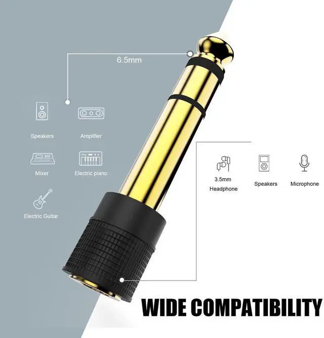 Alt view image 4 of 7 - 1/4 inch to 1/8 inch Stereo Audio Adapter, 6.35mm Male to 3.5mm Female, for Aux Cable, Guitar Amp, Headphones, 3 Pack