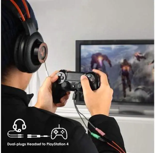 Alt view image 7 of 7 - Headphone Mic Splitter, 3.5mm Headset Adapter (Microphone + Audio) 2 TRS Female to TRRS Male CTIA Stereo Jack Y Cable Compatible for Dual-Plug Gaming Headset to PS4, Phone, Laptop, PC,0.6 Feet