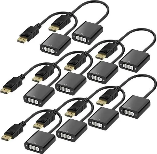 Main image of DisplayPort (DP) to DVI Adapter, Gold-Plated Display Port to DVI-D Adapter (Male to Female) Compatible with Computer, Desktop, Laptop, PC, Monitor, Projector, HDTV - Black 10 Packs