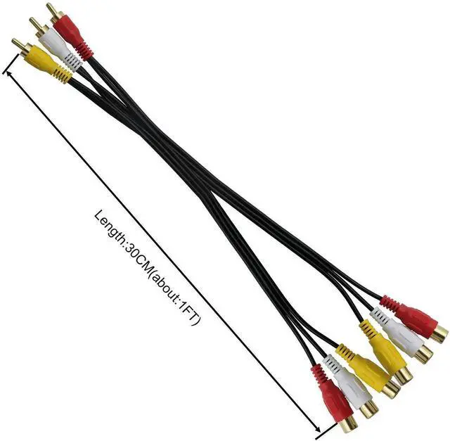 Alt view image 2 of 7 - 3 RCA Male to 6 RCA Female Audio Video Splitter Cable Composite Extension AV Adapter for TV,DVD,Set-Top Box,Etc.-1FT.