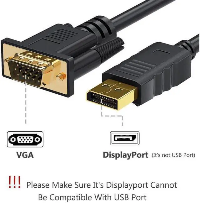 Alt view image 2 of 6 - DisplayPort to VGA Adapter, DP to VGA Cable 6 Feet Cable Male to Male 1080P HD Gold-Plated Cord Compatible for HP, Desktop, Laptop, for Monitor, Projector, Black
