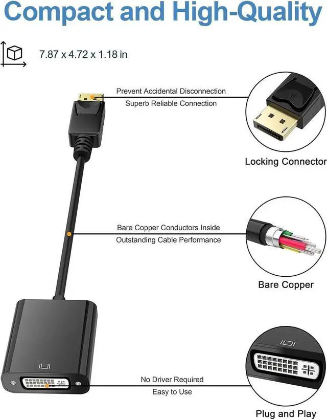 Alt view image 6 of 7 - DisplayPort (DP) to DVI Adapter, Gold-Plated Display Port to DVI-D Adapter (Male to Female) Compatible with Computer, Desktop, Laptop, PC, Monitor, Projector, HDTV - Black 10 Packs
