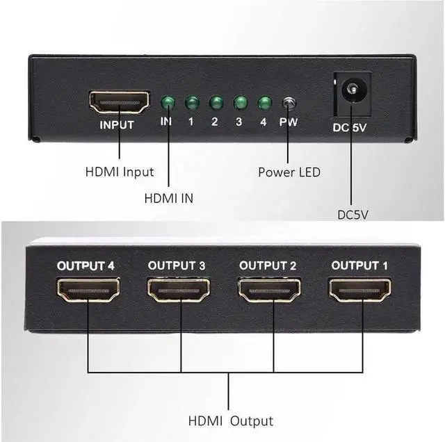 Alt view image 3 of 6 - HDMI Switch HDMI Splitter 4K 1x4 to 4 Ports Charging Splitter Video Switcher Splitter Support 2K x 4K 2160P& 3D HD Audio