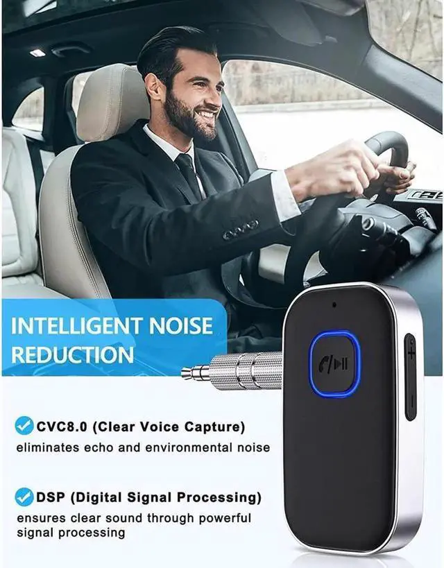 Alt view image 5 of 7 - Bluetooth 5.0 Receiver for Car, Noise Cancelling Bluetooth AUX Adapter, Bluetooth Music Receiver for Home Stereo/Wired Headphones/Hands-Free Call,16H Battery Life-Black+Silver