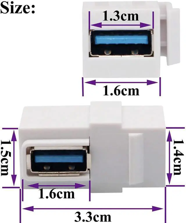 Alt view image 4 of 7 - 90 Degree USB Keystone Coupler Right Angle USB 3.0 A Keystone Jack Insert Female to Female Coupler Adapter for Wall Plate Outlet Panel (White/2 Pack)