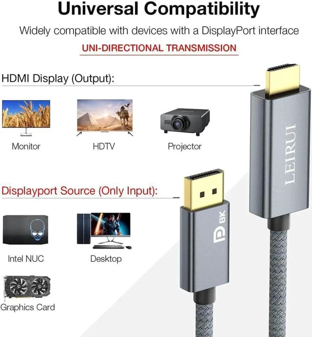 Alt view image 5 of 7 - 8K DisplayPort to HDMI Cable DP 1.4 to HDMI 2.1 Video Cable Support 8k@30Hz 4K@144Hz Dynamic HDR Dolby Vision HDCP 2.3 DSC 1.2a for Lenovo HP ASUS Dell AMD NVIDIA and More (6.6ft)