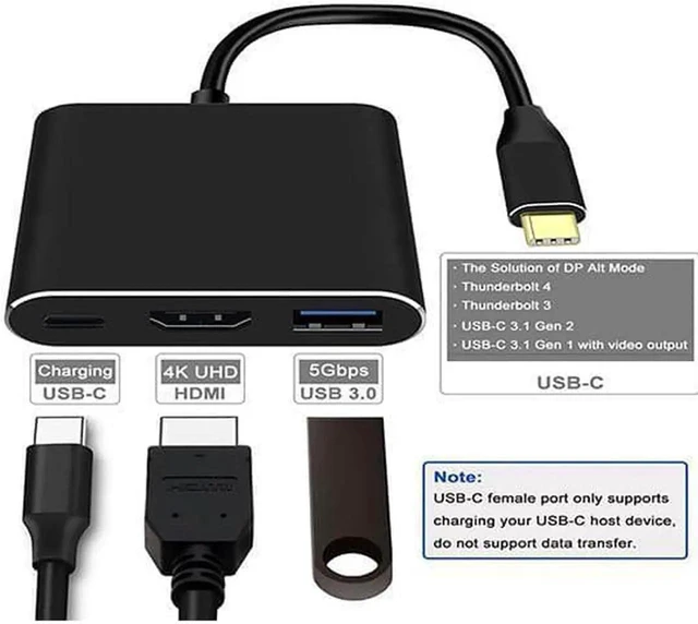 Alt view image 4 of 7 - USB C/Type C to HDMI Adapter, Thunderbolt 3 to HDMI 4K Adapter, USB-C Digital AV Multiport Adapter for Mac/ MacBook/iPad Pro/ S20/S10+/Projector with USB 3.0 Port and PD Quick Charging Port Black