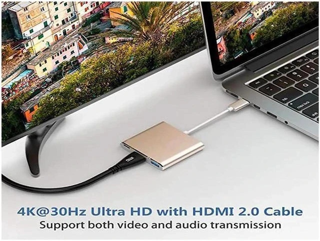 Alt view image 2 of 7 - USB C/Type C to HDMI Adapter, Thunderbolt 3 to HDMI 4K Adapter, USB-C Digital AV Multiport Adapter for Mac/ MacBook/iPad Pro/ S20/S10+/Projector with USB 3.0 Port and PD Quick Charging Port Gold