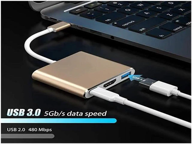 Alt view image 4 of 7 - USB C/Type C to HDMI Adapter, Thunderbolt 3 to HDMI 4K Adapter, USB-C Digital AV Multiport Adapter for Mac/ MacBook/iPad Pro/ S20/S10+/Projector with USB 3.0 Port and PD Quick Charging Port Gold