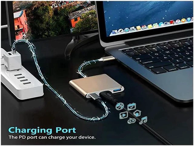 Alt view image 7 of 7 - USB C/Type C to HDMI Adapter, Thunderbolt 3 to HDMI 4K Adapter, USB-C Digital AV Multiport Adapter for Mac/ MacBook/iPad Pro/ S20/S10+/Projector with USB 3.0 Port and PD Quick Charging Port Gold