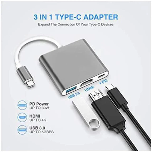 Alt view image 3 of 7 - USB C/Type C to HDMI Adapter, Thunderbolt 3 to HDMI 4K Adapter, USB-C Digital AV Multiport Adapter for Mac/ MacBook/iPad Pro/ S20/S10+/Projector with USB 3.0 Port and PD Quick Charging Port