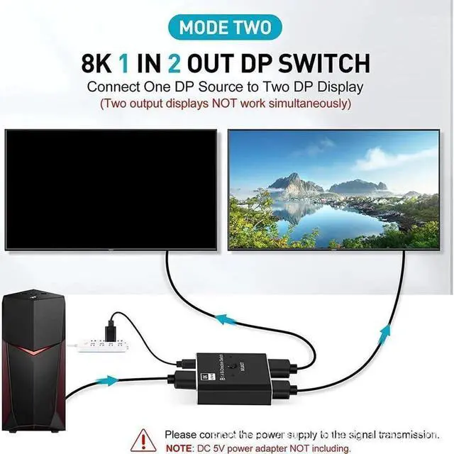 Alt view image 6 of 6 - 8K DP Switch Bidirectional Displayport 1.4 Switcher Displayport Splitter Convertor for Monitor Projector TV PC Laptop