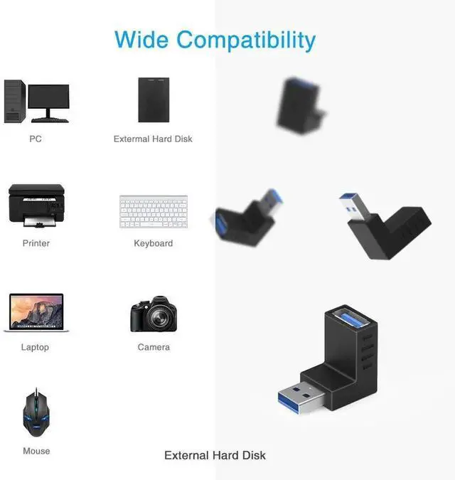 Alt view image 2 of 6 - 90 Degree USB 3.0 Adapter 6 Pack - Right Angle Male to Female Up/Down/Left/Right Connector - L Shaped Extension for PC, Laptop, Charger and More