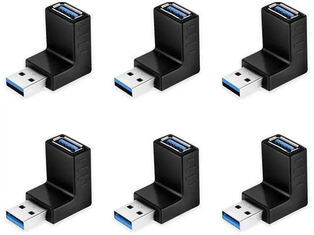 Main image of 90 Degree USB 3.0 Adapter 6 Pack - Right Angle Male to Female Up/Down/Left/Right Connector - L Shaped Extension for PC, Laptop, Charger and More