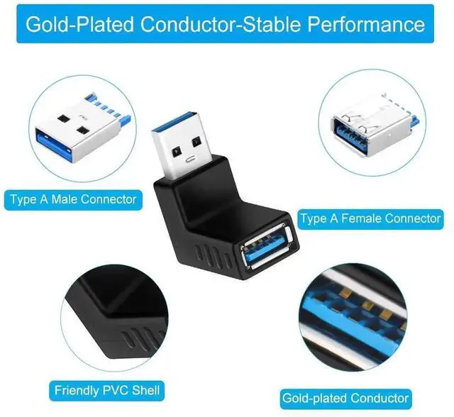 Alt view image 6 of 6 - 90 Degree USB 3.0 Adapter 6 Pack - Right Angle Male to Female Up/Down/Left/Right Connector - L Shaped Extension for PC, Laptop, Charger and More