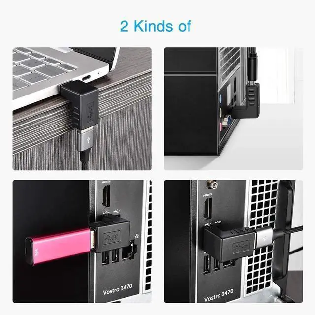 Alt view image 4 of 6 - 90 Degree USB 3.0 Adapter 6 Pack - Right Angle Male to Female Up/Down/Left/Right Connector - L Shaped Extension for PC, Laptop, Charger and More