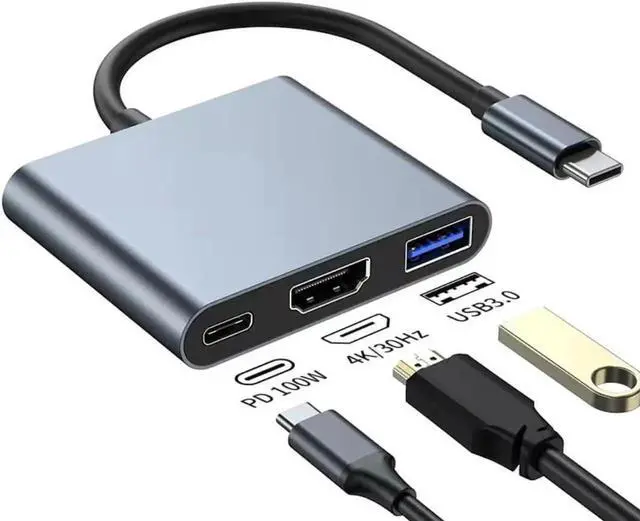 Main image of USB C to HDMI, USB C, USB3.0 Adapter, Triple Display Adapter USB C Adapter USB C Hub with HDMI, USB C, USB3.0 Docking Station 4K @60hz for Laptops HP Thinkpad Chromebook
