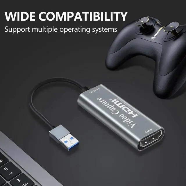 Alt view image 5 of 7 - Video Capture Cards, 4K HDMI to USB 3.0 Video Capture Device, 1080P HD 60fps Broadcast Live and Record Video Audio Grabber for Gaming, Streaming, Teaching, Video Conference (Silver)