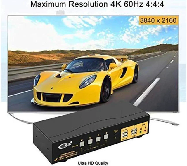 Alt view image 5 of 5 - 4 Port Dual Monitor KVM Switch HDMI + DisplayPort 4K 60Hz YUV 4:4:4, Keyboard Video Mouse Switcher for 4 Computers 2 Monitors with Audio and USB 2.0 HUB