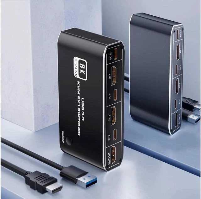 Main image of USB HDMI 2.1 KVM Switch 4K 120Hz, 8K Dual-Port USB 3.0 HDMI 2.1 KVM Switch, USB-C HDMI KVM Switcher with Keyboard Shortcut Hotkey Switching HDCP 2.3 for Nvidia AMD Xbox Series X S PS5/4 pro