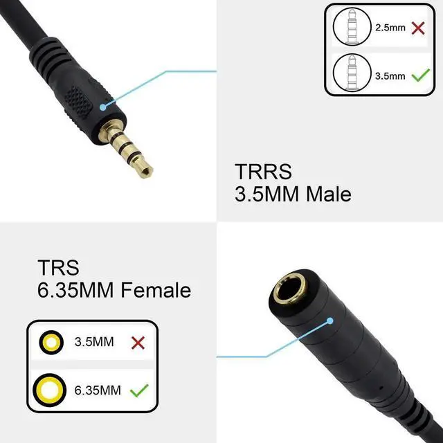 Alt view image 2 of 6 - 1/4" to 1/8" Adapter,6.35mm Stereo Jack to 3.5mm TRRS Male Audio Cable Connector Adapter for Amplifiers, Guitars, Pianos, Home Theater Equipment Etc.