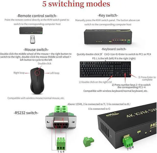 Alt view image 3 of 7 - HDMI KVM Switch 4 in 2 Out Dual Monitor Extended Display 4K @60Hz 4:4:4 with Audio and USB 2.0 Hub Sharing PC Monitor Keyboard Mouse Switcher