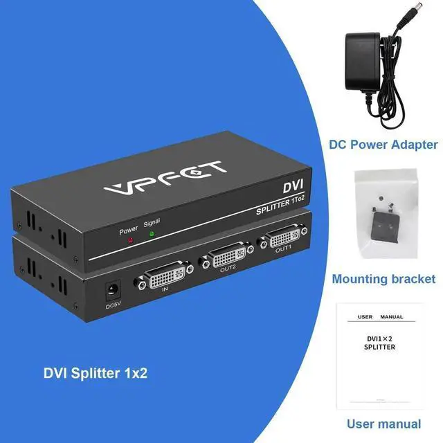 Alt view image 4 of 6 - DVI Splitter 1 in 2 Out 2 Port Distribution Duplicator Supports Resolution up to 4K2K Automatically Copy EDID