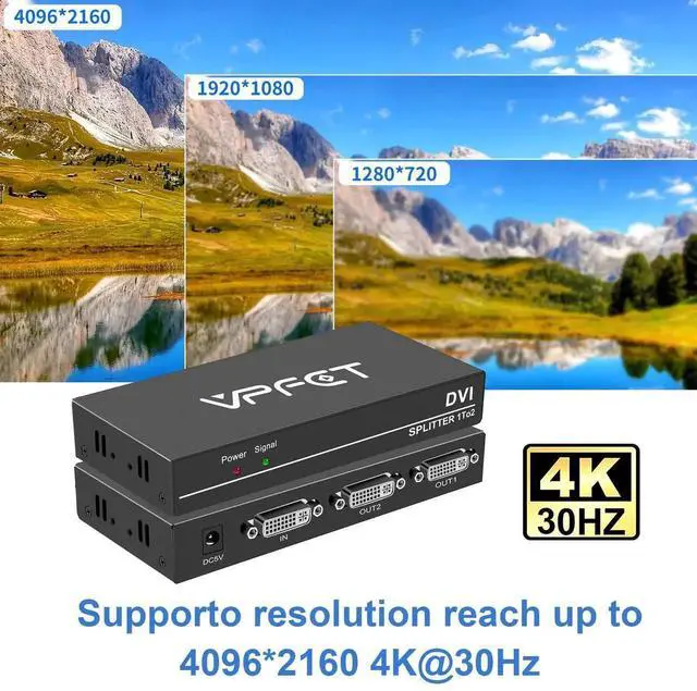 Alt view image 3 of 6 - DVI Splitter 1 in 2 Out 2 Port Distribution Duplicator Supports Resolution up to 4K2K Automatically Copy EDID