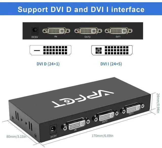 Alt view image 6 of 6 - DVI Splitter 1 in 2 Out 2 Port Distribution Duplicator Supports Resolution up to 4K2K Automatically Copy EDID