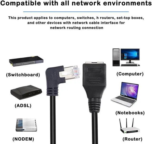 Alt view image 4 of 7 - 90 Degree RJ45 Ethernet Extension Cable,Turn Right Cat5 LAN Cable Extender RJ45 Network Patch Cord Male to Female Connector for Router Modem Smart TV PC Computer Laptop (Right Black-50CM)