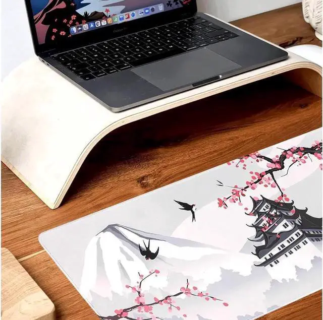 Alt view image 2 of 7 - Cherry Blossom White Gaming Mouse Pad XXL Large Gaming Laptop Anime Mouse Pad Sakura Big Desk Pads Extended PC Keyboard Waterproof and Non-Slip 31.5x11.8inches Mices Pad