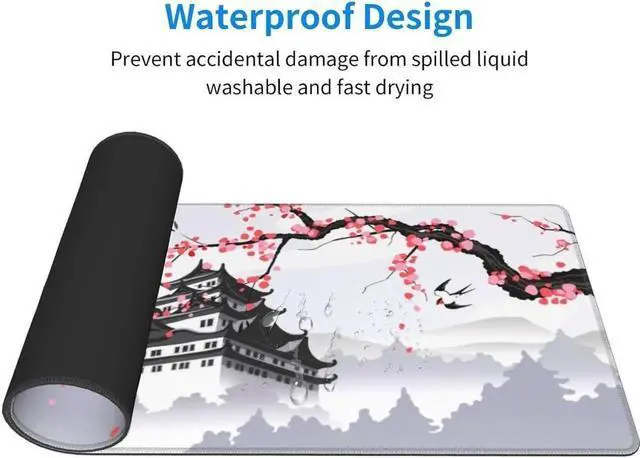 Alt view image 3 of 7 - Cherry Blossom White Gaming Mouse Pad XXL Large Gaming Laptop Anime Mouse Pad Sakura Big Desk Pads Extended PC Keyboard Waterproof and Non-Slip 31.5x11.8inches Mices Pad