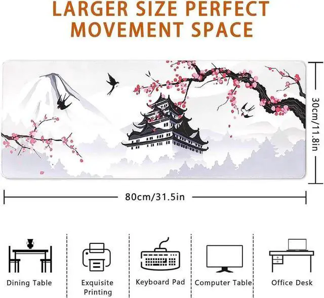 Alt view image 6 of 7 - Cherry Blossom White Gaming Mouse Pad XXL Large Gaming Laptop Anime Mouse Pad Sakura Big Desk Pads Extended PC Keyboard Waterproof and Non-Slip 31.5x11.8inches Mices Pad