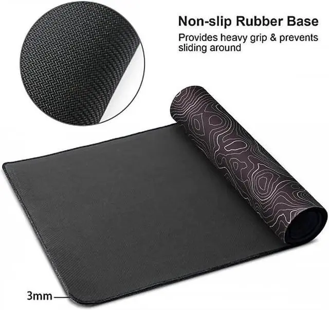 Alt view image 2 of 7 - Large Gaming Mouse Pad Topographic Map Lines Contour Geographic Computer Keyboard Mouse Mat Desk Pad Non-Slip Desk Mat for Home Office Gaming Work, 35.4x15.7 in