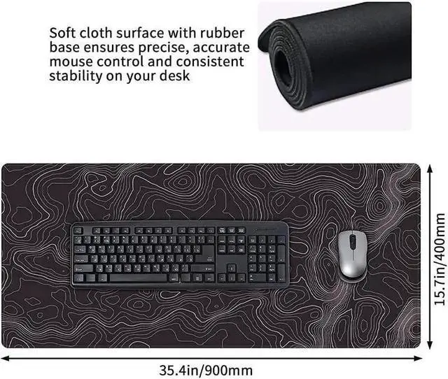 Alt view image 6 of 7 - Large Gaming Mouse Pad Topographic Map Lines Contour Geographic Computer Keyboard Mouse Mat Desk Pad Non-Slip Desk Mat for Home Office Gaming Work, 35.4x15.7 in