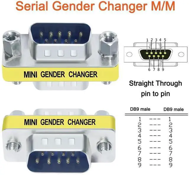 Alt view image 5 of 7 - Serial Adapter 3-Pack (DB9 F-F, M-F, M-M), Mini Size RS232 Coupler, Female to Male 9 Pin Connector, for PC Computer Data Transfer