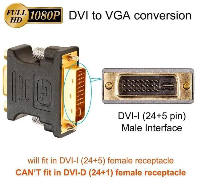 Alt view image 3 of 7 - DVI Male to VGA Female Adapter High Speed DVI-I24+5 Port Converter for HDTV, Plasma, DVD and Projector