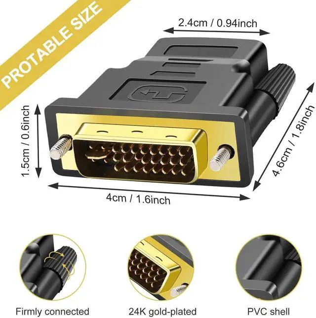 Alt view image 2 of 7 - 2 Pack Bi-Directional HDMI to DVI Converter - 1080P DVI-I (24+5) Male to HDMI Female Connector for Monitor, HDTV, TV Box, Projector, Blu-ray