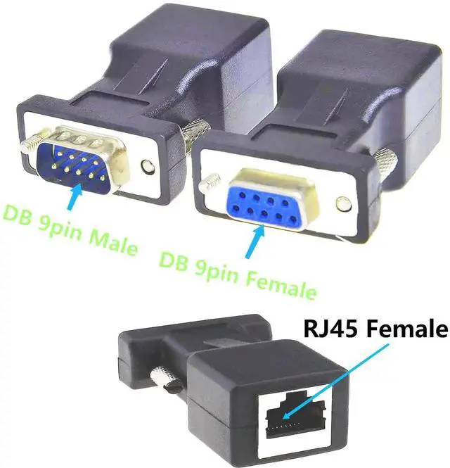 Alt view image 3 of 6 - RS232 DB9 to RJ45 Serial Adapter DB9 Male to RJ45 Female Serial Converter and DB9 Female to RJ45 Female Serial Coupler LAN Ethernet Cat5e Cat6 Extender Adapter 2pcs