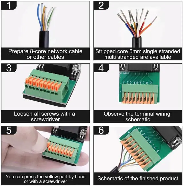 Alt view image 7 of 14 - DB9 Solderless Adapter RS232 D-SUB Serial to 9-pin Port Spring Terminal Crimp Connector Breakout Board 9 pin Port Adapter Module for Serial Communication Devices (DB9 Male)