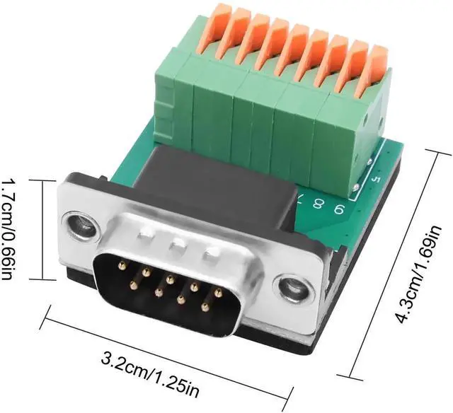 Alt view image 6 of 14 - DB9 Solderless Adapter RS232 D-SUB Serial to 9-pin Port Spring Terminal Crimp Connector Breakout Board 9 pin Port Adapter Module for Serial Communication Devices (DB9 Male)