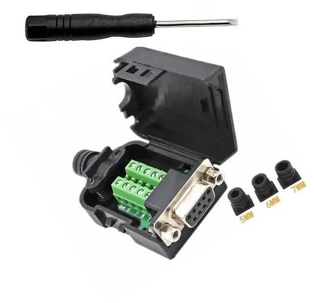Main image of DB9 Breakout Connector to Wiring Solderless Terminal RS232 D-SUB Female Serial Adapter 9pin Port Breakout Board Black Rubber Core with Case,Screwdriver,Nuts
