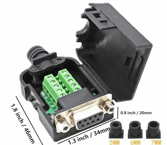 Alt view image 5 of 14 - DB9 Breakout Connector to Wiring Solderless Terminal RS232 D-SUB Female Serial Adapter 9pin Port Breakout Board Black Rubber Core with Case,Screwdriver,Nuts