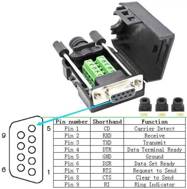 Alt view image 6 of 14 - DB9 Breakout Connector to Wiring Solderless Terminal RS232 D-SUB Female Serial Adapter 9pin Port Breakout Board Black Rubber Core with Case,Screwdriver,Long Bolts