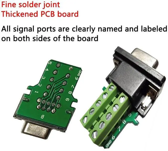 Alt view image 4 of 14 - DB9 Breakout Connector to Wiring Solderless Terminal RS232 D-SUB Female Serial Adapter 9pin Port Breakout Board Black Rubber Core with Case,Screwdriver,Long Bolts