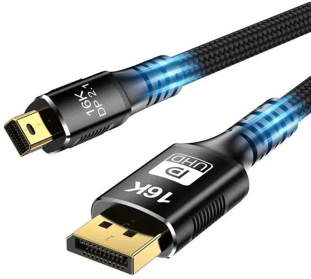 Main image of Mini DisplayPort to DisplayPort 2.1 Cable, Mini DP to DP Cord Supports 16K@60Hz/ 8K@120Hz/ 4K@240Hz Display, Bi-Directional, HDR for Apple MacBook, Doesnt Work with Thunderbolt 3/4/5 Ports (6.6 ft)