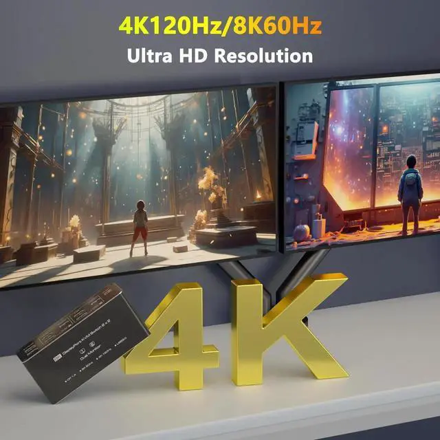 Alt view image 7 of 7 - KVM Switch 2 Monitors 2 Computers DisplayPort 8K @60Hz, USB 3.0 KVM Switches for 2 Computers Share Dual Monitor and 4 USB Devices, DisplayPort KVM with Wired Controller Support Extend/Copy Mode